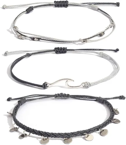 Vista 7 de Pulseras de tobillo impermeables con cuentas, pulseras de tobillo de playa con olas, pulseras de tobillo de acero inoxidable con monedas, joyería