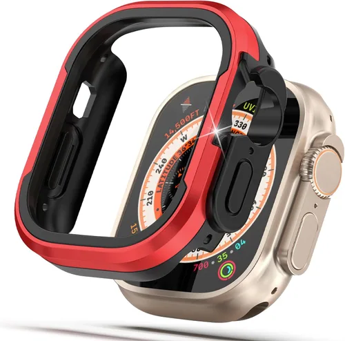 Vista 11 de Funda de metal mate compatible con Apple Watch Ultra 3/2/1 de 1.732 pulgadas, bisel de aluminio mate + [parachoques de TPU suave] Funda protectora
