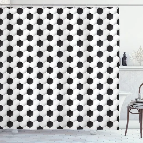 Vista 32 de Ambesonne Decor Collection, juego de cortina con ganchos para regadera