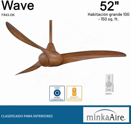 Vista 9 de Minka-Aire F843-WH ventilador de techo con control remoto de 52 pulgadas, ondulado, color blanco. Koa desgastado