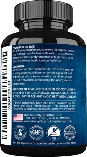 Vista 8 de StrongVit Suplementos de cortisol para mujeres y hombres con magnesio, ashwagandha y L-teanina. Reductor alto de cortisol, gestor, desintoxicación