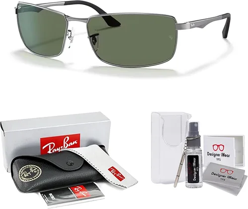 Vista 2 de Ray-Ban RB3498 - Gafas de sol rectangulares para hombres + PAQUETE con KIT DE ACCESORIOS PARA GAFAS