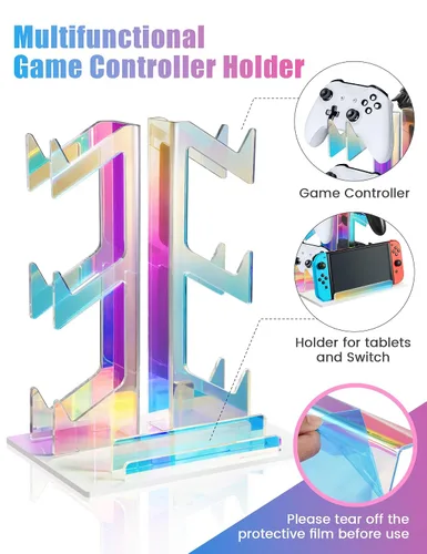 Vista 2 de NiHome Iridescent Acrylic 3-Tier Game Controller Holder Headset Stand for PS5 Xbox ONE Switch, Universal Game Controller Organizer Stand Anti-Slip