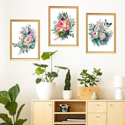 Vista 7 de 4 calcomanías autoadhesivas para asiento de inodoro, diseño floral, diseño de flores de acuarela, para colocar en casa, para dormitorio, sala
