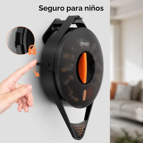 Vista 4 de Fullicon - Organizador semanal de pastillas con 14 compartimentos grandes y cerradura a prueba de niños, dispensador de medicinas Spindo - Dispensa