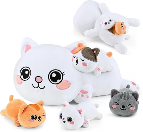 Vista 10 de KMUYSL Juguetes para Niñas de 0 1 2 3 4 5 6 7 8+ Años – Animal de Peluche de Unicornio Mamá con 4 Bebés Unicornios en su Barriguita, Set de Juguetes