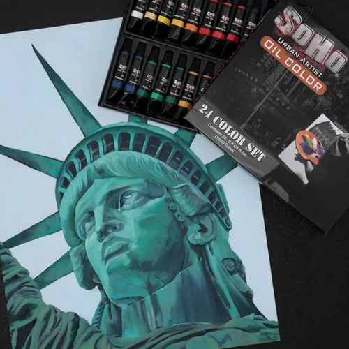 Vista 3 de Soho Urban Artist Juego de tubos de pintura al óleo de 24 a 0.4 fl oz, aceites de triple fresado con linaza refinada, aplicación suave, mezclas