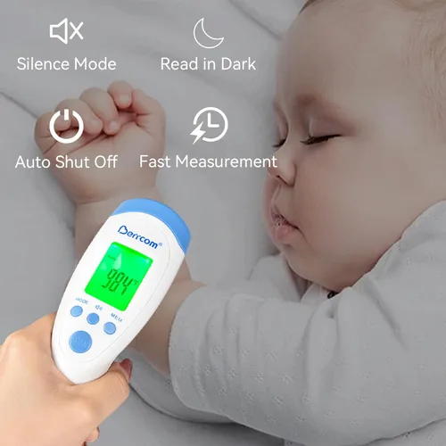 Vista 3 de Berrcom - Termómetro infrarrojo sin contacto para la frente para adultos y niños, termómetros digitales de fiebre 3 en 1 con pantalla LCD y alerta