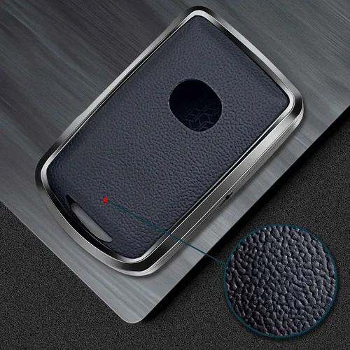 Vista 4 de Funda de cuero negro y marco de aluminio compatible con Mazda 3 6 CX-30 CX-5 CX-9 3/4 botón sin llave