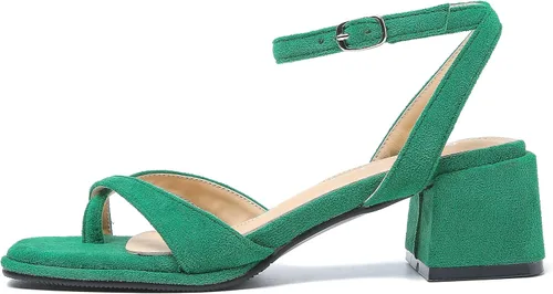 Vista 6 de fereshte Women's Ankle Strap Thong Sandal Open Toe Strappy Low Block Heels Sandals