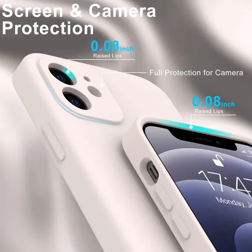 Vista 5 de DEENAKIN Funda compatible con iPhone 12 con protector de pantalla, silicona sedosa, funda de cámara mejorada, probada contra caídas de 16 pies