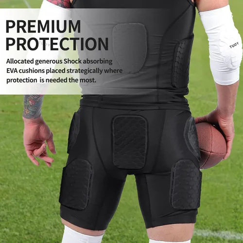 Vista 6 de Fajas de fútbol para hombre, cadera y muslo, protector de coxis para adultos, protección atlética para rugby, béisbol, patinaje