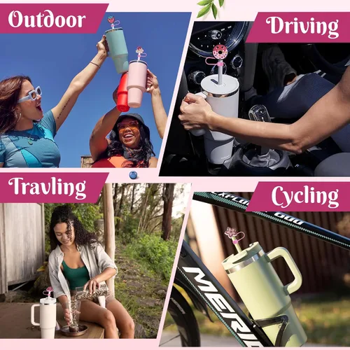 Vista 5 de Paquete de 6 fundas de silicona para popotes compatibles con vasos Stanley de 30 y 40 onzas y botellas de agua, tapas de popote reutilizables, a