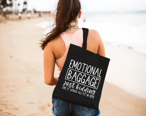 Vista 5 de Bolsa de lona de equipaje emocional para mujer, bolsa de viaje estética, reutilizable, bolsa de compras, regalos para niñas