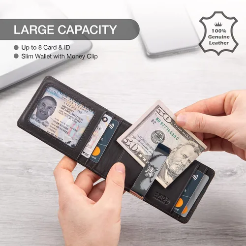 Vista 3 de KONACK Minimalist Wallet For Men with RFID Blocking Front Pocket Bifold Leather Mens Wallet with Gift Box