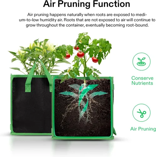 Vista 6 de VIVOSUN Paquete de 5 bolsas de cultivo cuadradas de 3 galones, macetas gruesas de tela cúbica no tejida con asas para jardinería interior y exterior