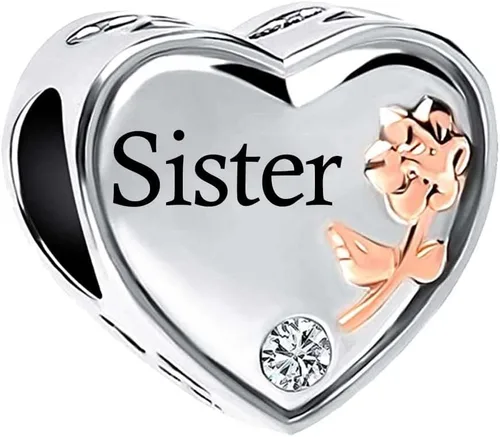 Vista 2 de KunBead Abalorios para mujeres y niñas, con texto en inglés "I Love You" con diseño de corazón y rosa para cumpleaños compatibles con pulseras