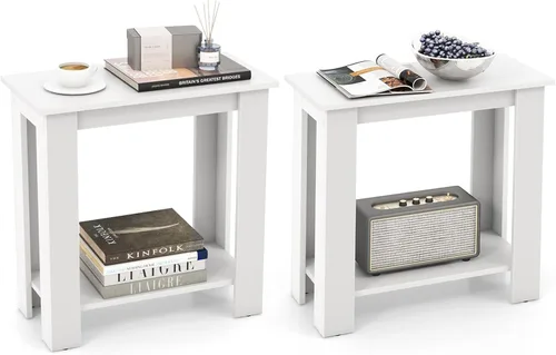 Vista 10 de Giantex Narrow End Table, 2-Tier Side Table with Open Storage Shelf, Retro Wood Sofa Table Bedside Tables for Small Spaces, Slim Nightstand for