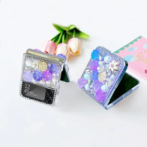 Vista 3 de Funda para Samsung Galaxy Z Flip 3 con purpurina, bonita funda transparente con diseño, brillante, reflectante, con destellos, cubierta de teléfono