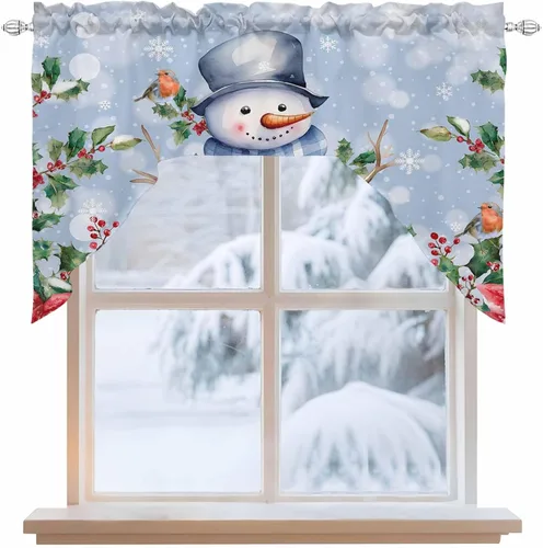 Vista 2 de Muñeco de nieve, cenefa de cocina, cenefa con bolsillo para barra, paneles de cortina para dormitorio, sala de estar, baño, cafetería, ventanas