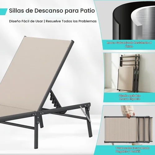 Vista 4 de Amopatio Juego de 2 sillas de patio para exteriores Caqui