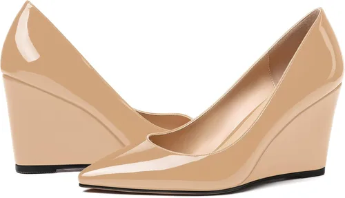 Vista 6 de WAYDERNS Zapatos de tacón alto con cuña para mujer, con puntera puntiaguda, de 3.3 pulgadas