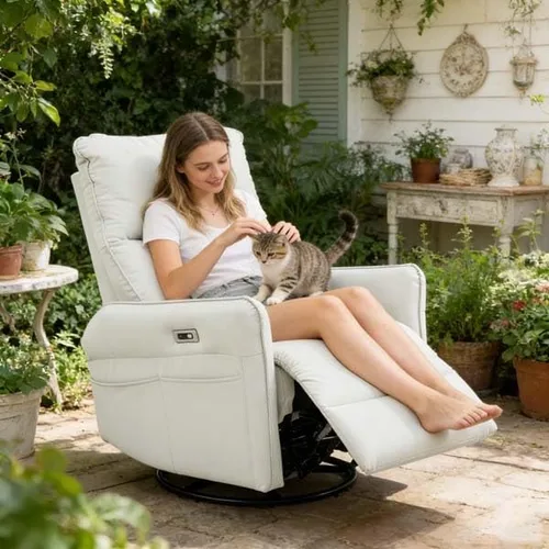 Vista 4 de Swivel Power Electric Recliner Rocker, Chair with USB Charging, PU Leather for Living Room(Light Gray)
