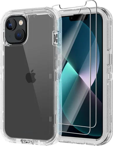 Vista 14 de Funda para iPhone 13 con 2 protectores de pantalla, protección contra caídas a prueba de golpes, cuerpo completo, resistente, 3 capas, militar