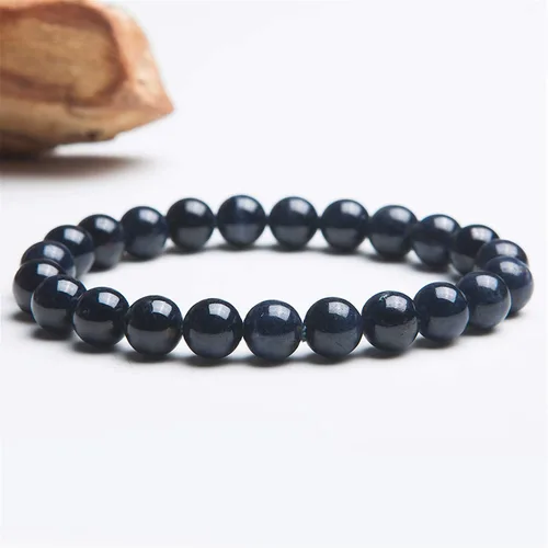 Vista 2 de 0.276 in Genuino Natural Azul Zafiro Piedra Piedra Ronda Cuentas Mujeres Hombres Pulsera Rara AAAA, Cristal, Piedra preciosa de zafiro natural