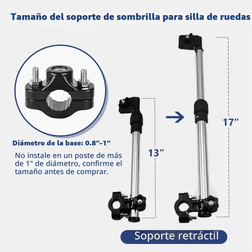 Vista 3 de Paraguas para silla de ruedas con soporte, sombrilla ajustable y cubierta de lluvia ligera para sillas de ruedas manuales y eléctricas