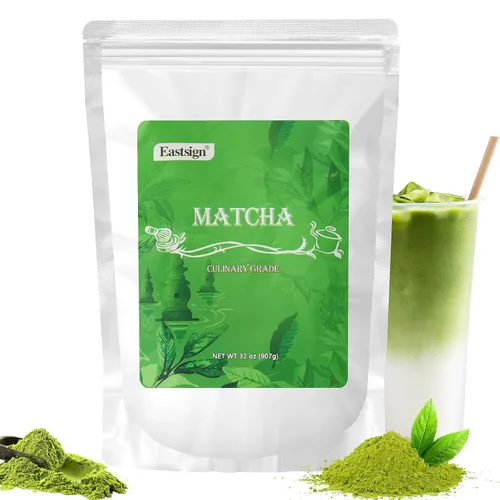 Vista 6 de EASTSIGN Polvo de matcha orgánico de 6 onzas, paquete de mezcla barista (6.00 oz), 85 porciones, auténtico té verde molido con piedra, ideal