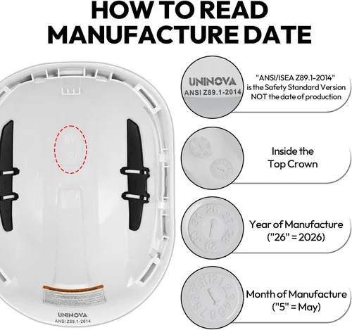 Vista 5 de Cascos de Construcción UNINOVA Casco de seguridad OSHA con suspensión ajustable de 6 puntos blanco
