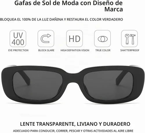 Vista 3 de Dollger - Lentes de sol rectangulares para mujer y hombre, gafas de moda retro, protección UV 400, armazón cuadrado A: negro y marrón leopardo