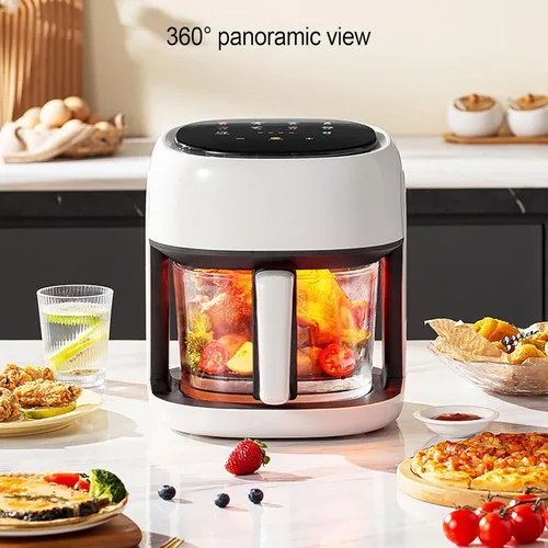 Vista 2 de Freidora de aire con ventana de visualización de vidrio, freidora de aire inteligente con pantalla táctil de 1350 W para 4 a 5 personas, 10 menús B