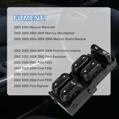 Vista 2 de Interruptor de ventana eléctrica principal del lado del conductor de repuesto para Ford F250 F350 F450 F550 2002 2003 2004, Explorer 2002 2003