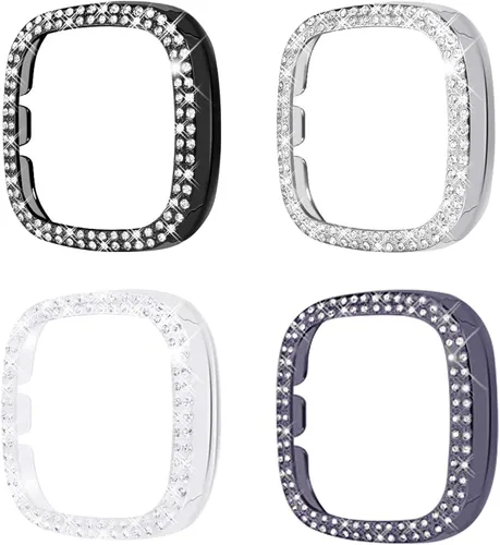 Vista 9 de Funda protectora brillante compatible con Fitbit Versa 3/Sense, marco de parachoques de diamantes de imitación de cristal brillante para mujer