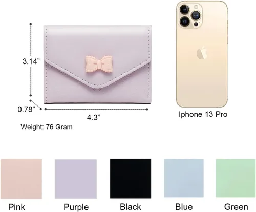Vista 4 de Sunwel Fashion Cartera plegable pequeña con lazo moderno con ventana de identificación para tarjetas de crédito en efectivo, para mujeres y niñas