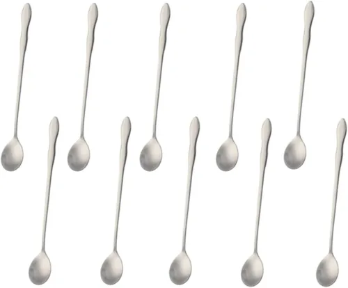 Vista 16 de Juego de 8 cucharas mezcladoras de acero inoxidable con mango largo de 7.9 in para café, batidos, jugos, cócteles