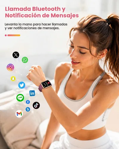 Vista 4 de Reloj inteligente para mujer, llamada Bluetooth de 1.75 pulgadas (respuesta/marcación), rastreador de actividad física con monitor de frecuencia Oro