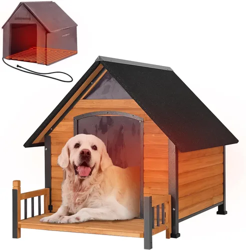 Vista 8 de Casa para perros al aire libre con forro aislante completo, resistente a la intemperie, refugio para cachorros, perrera para interiores, Marrón
