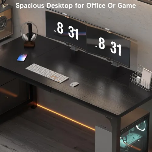 Vista 4 de NSdirect - Escritorio extra grande de 63 pulgadas XL para computadora, tiene una amplia mesa de trabajo para escritura, juegos y trabajo en casa