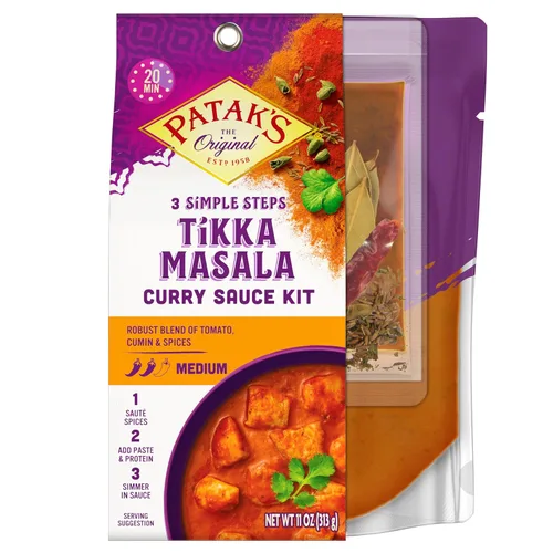 Vista 16 de Kit de salsa de curry en 3 pasos de Patak’s Paquete de variedad (2 Tikka Masala, 1 Butter Chicken) - Kit de comida vegetariana para cocinar