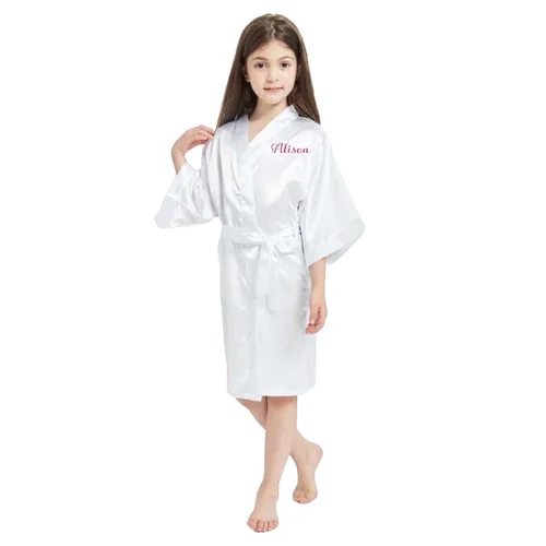 Vista 3 de Cute Satin Personalized Robes for Girls in Sizes 3T 14, Flower Girl Robe, Pretty Girl Robes, Personalized Robes for Toddlers thru Age 13, Toddlers