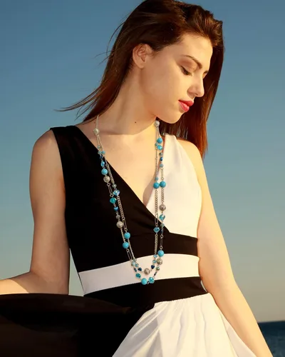 Vista 2 de Bocar Collar de cuentas, collar de cadena de eslabones largos de 2 capas, cuentas de cristal para mujer, gargantilla, regalo de joyería