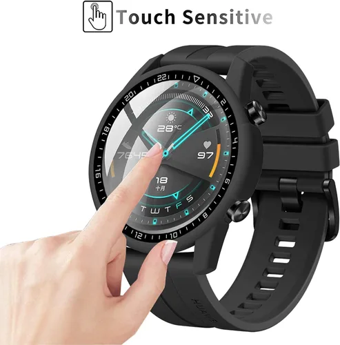 Vista 3 de [Paquete de 2] Funda con protector de pantalla de vidrio templado compatible con Huawei Watch GT2 de 1.812 pulgadas, dureza 9H de 360°, funda