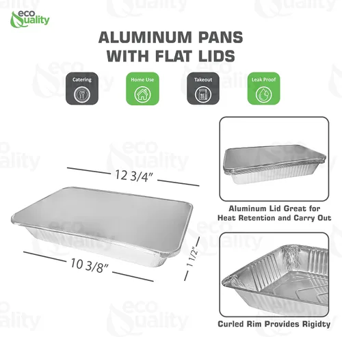Vista 3 de Sartenes de aluminio desechables de 9 x 13 pulgadas, bandejas de aluminio de tamaño medio con tapas, mesa de vapor resistente, poco profundas