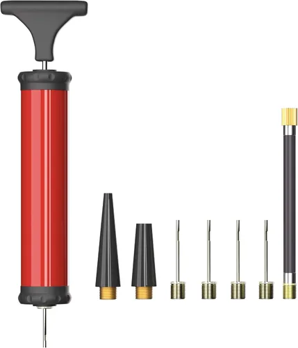 Vista 6 de HDNNC Bomba de pelota portátil, bomba de aire con 4 agujas, 2 boquillas, 1 manguera de extensión, ideal para baloncesto, fútbol americano, voleibol
