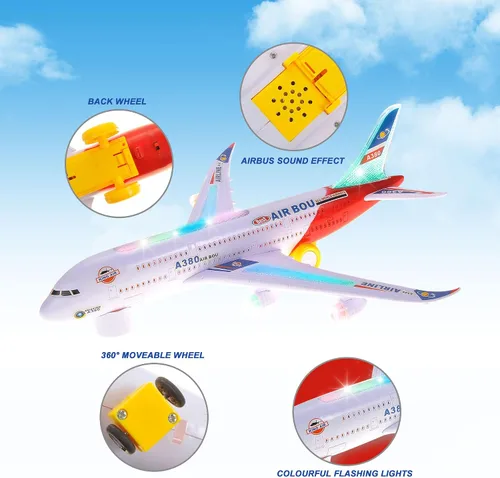 Vista 3 de PowerTRC Juguetes de avión para niños, juguete de acción Bump & Go con luz LED intermitente, música, sonido de avión, gran regalo para niños y niñas
