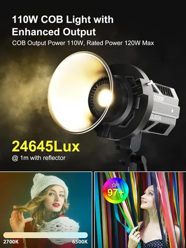 Vista 9 de Luz de video, Colbor CL100X 110W Luz de video bicolor 2700K-6500K CRI97+COB Aluminio continuo con montaje Bowens APP Control 10 Efecto de luz