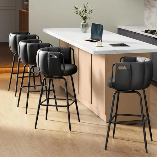 Vista 7 de Taburetes de bar SONGMICS Home, juego de 2, taburete de mostrador Steampunk para cocina, altura ajustable y asiento acolchado giratorio, taburete